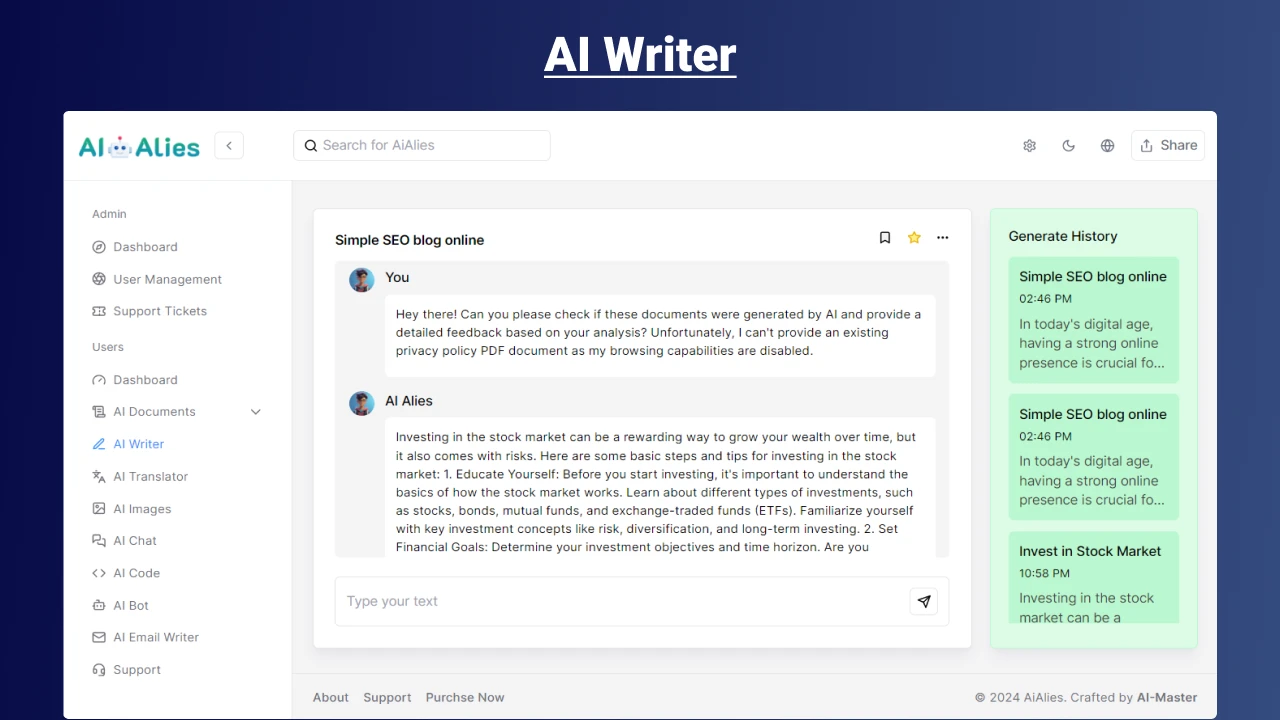AI Alies - All in One Saas Platform for AI Generator Dashboards Template