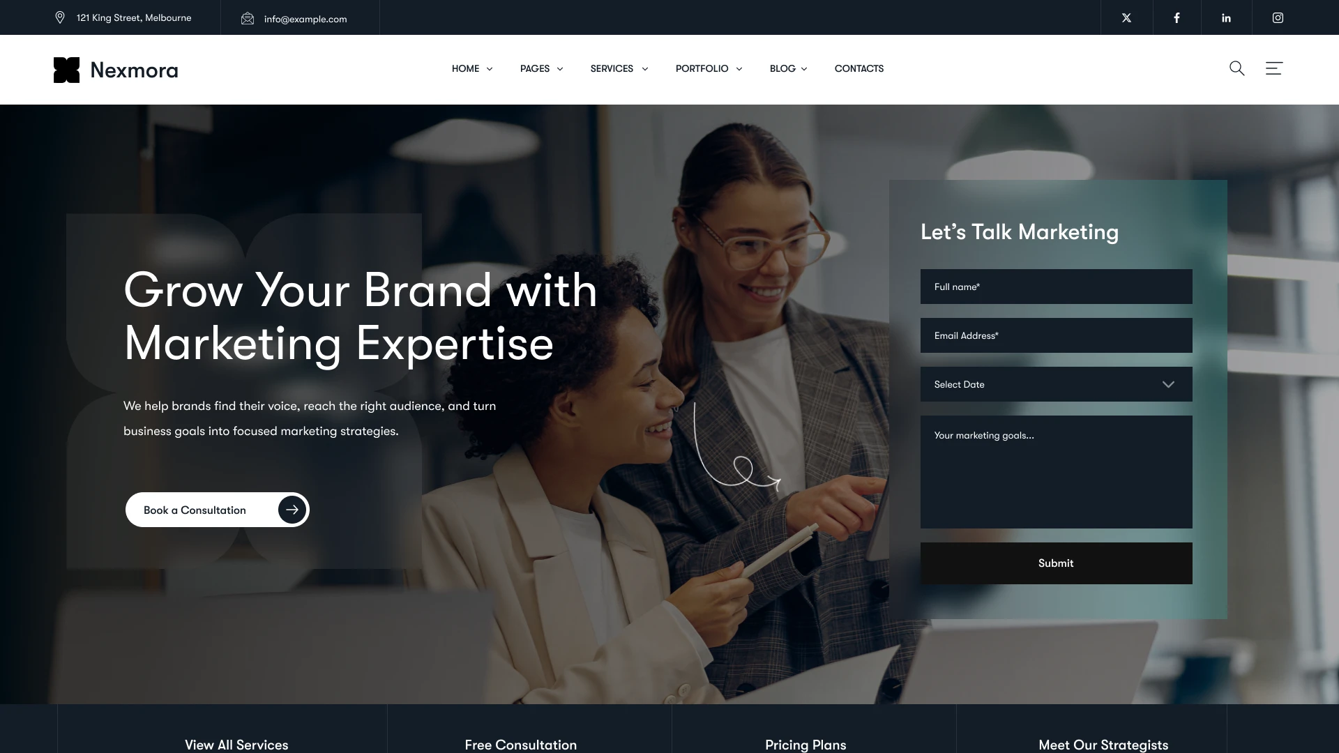 Nexmora - Marketing Consulting & Growth Figma Template (Screenshot 1 of 1)