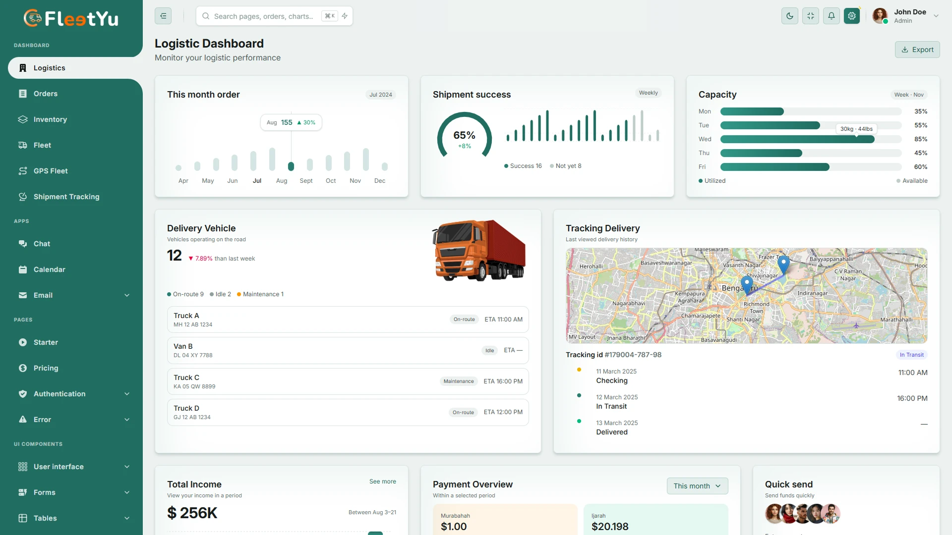 Fleetyu - Logistics Transport and Fleet Tracking React 19 Admin Template
