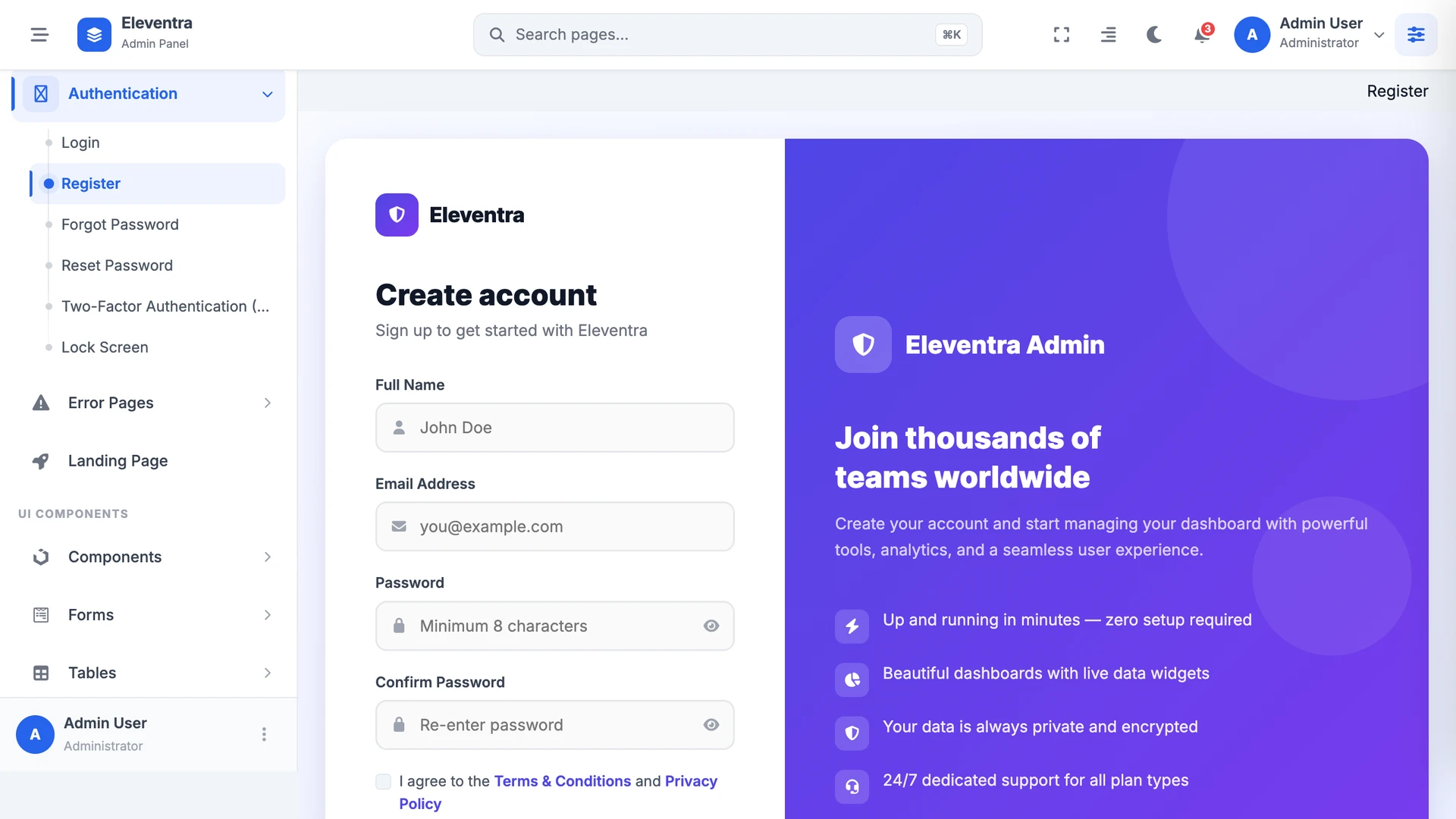 Eleventra - Angular 21 Admin Dashboard Template + UI Kit + 90+ Pages