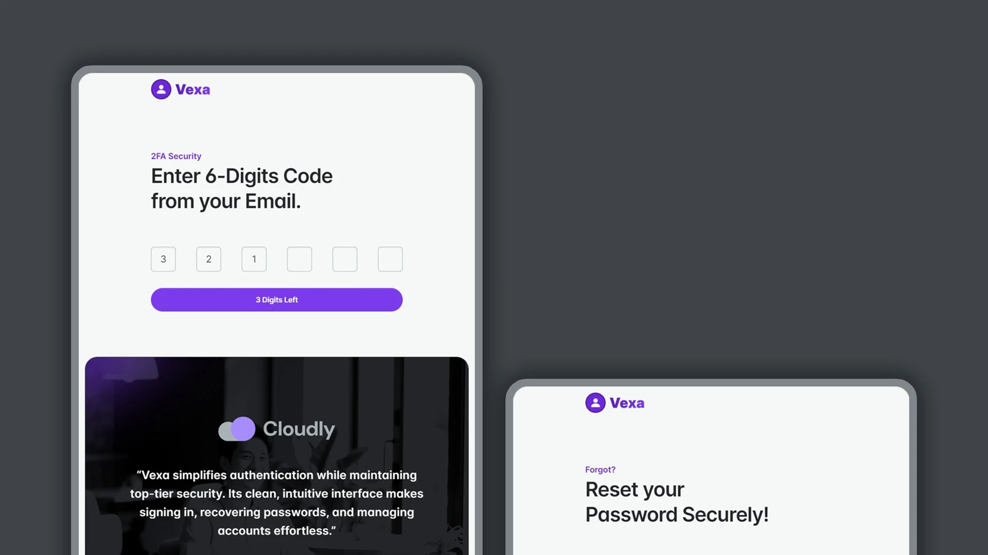 Vexa - HTML Pages for Sign In, Sign Up, 2FA, Reset & Change Password Actions