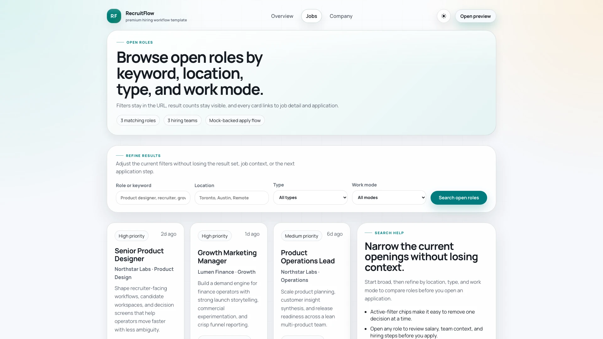 RecruitFlow - React Job Board & Recruiter Dashboard Template