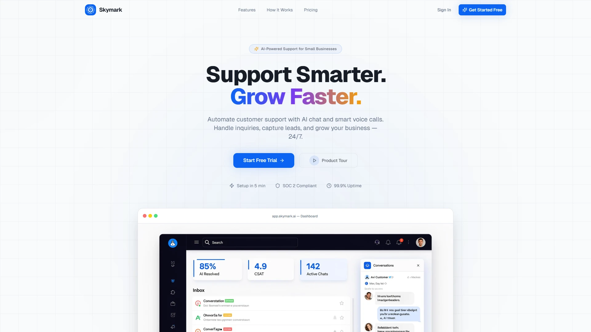 Skymark - AI-Powered Customer Support & Engagement SaaS Platform