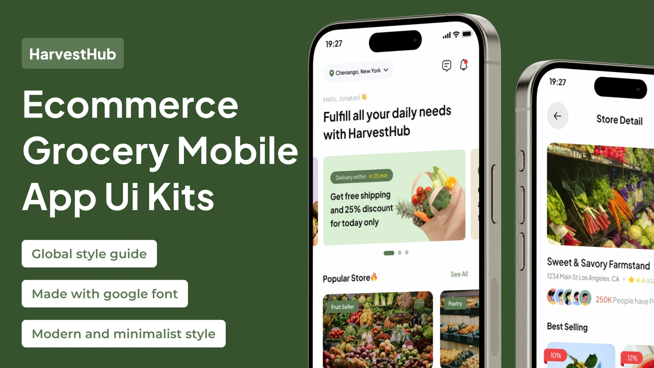 HarvestHub - Ecommerce Grocery Premium UI Kits App