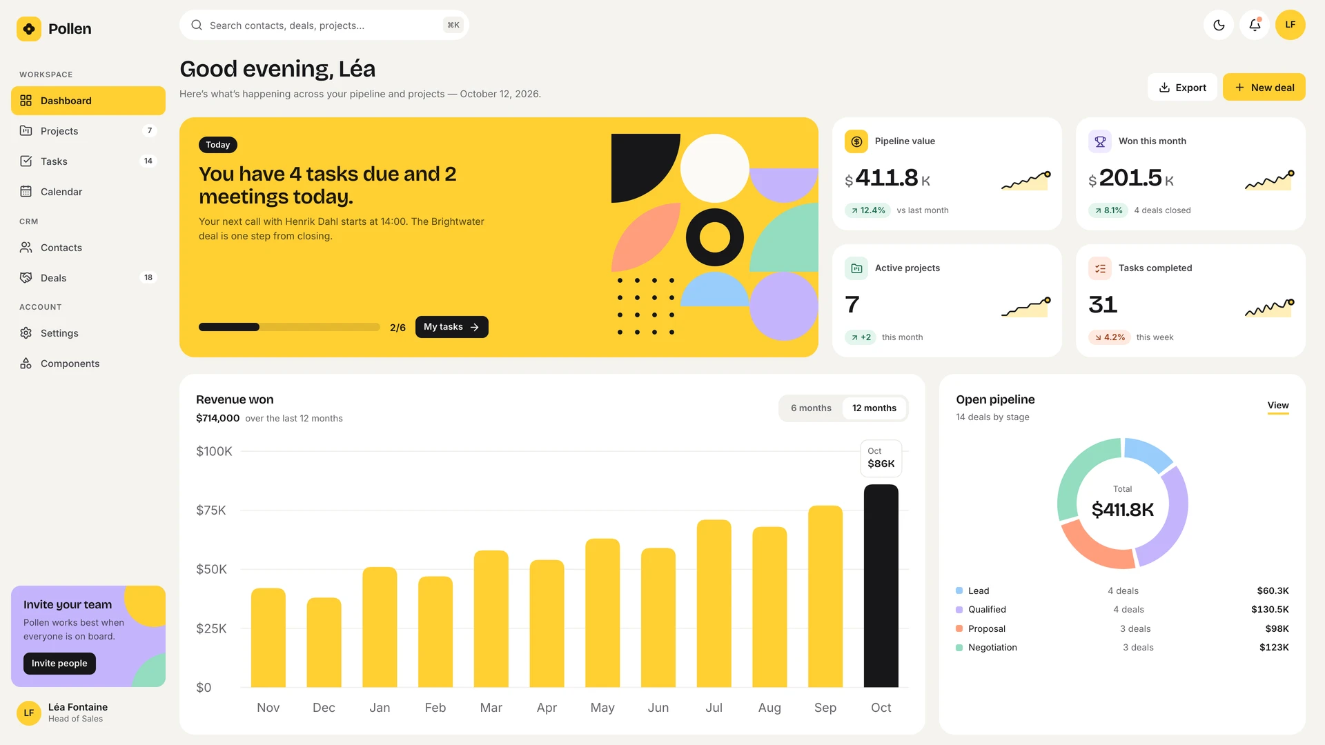 Pollen - Vue & React CRM and Project Management Admin Dashboard Template