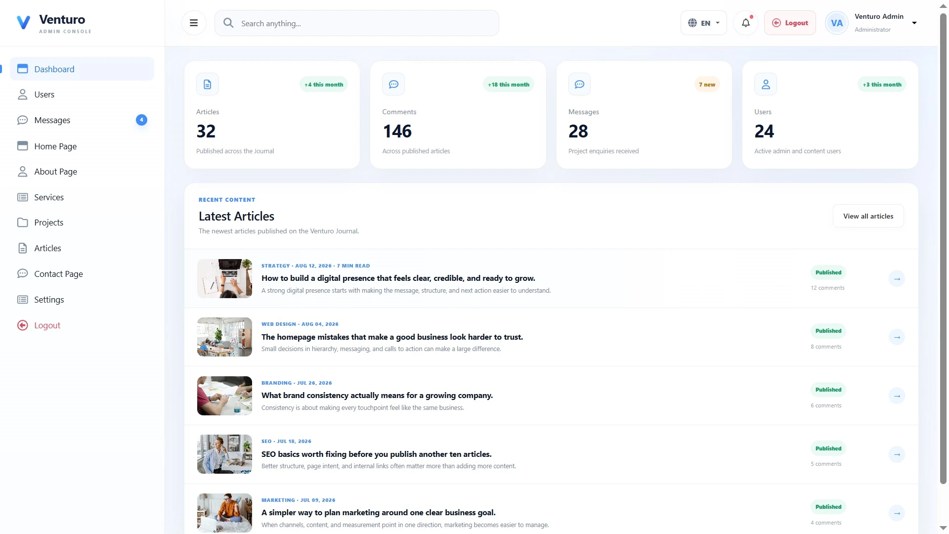 Venturo - Business & Services Multi-Framework Template