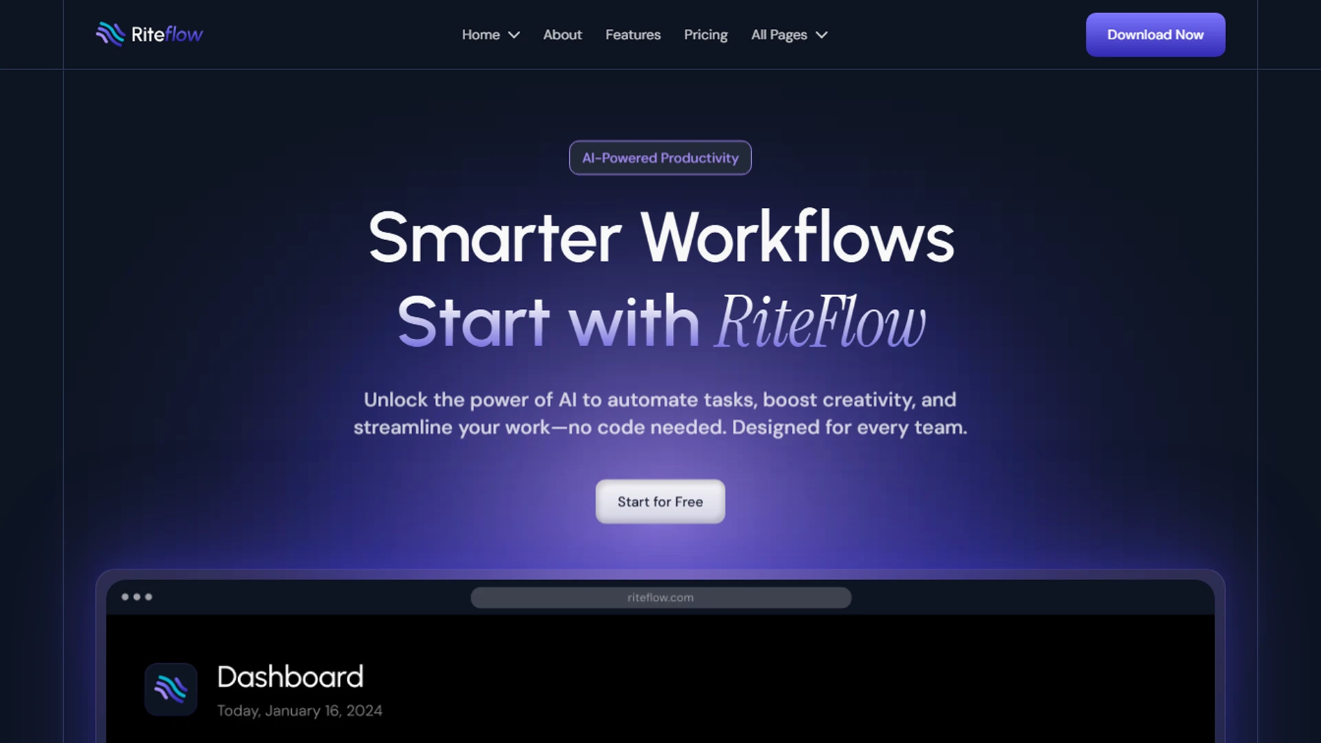 RiteFlow - Flask AI Startup, SaaS & Automation Tech Business Template
