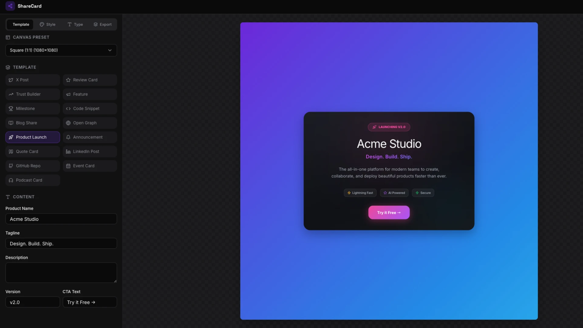 ShareCard - Social Media Card & Visual Content Generator