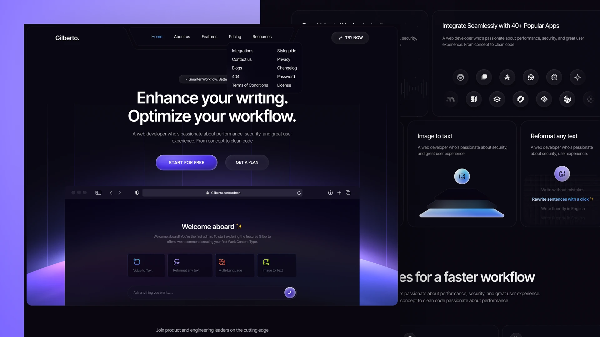 Gilberto - AI and SaaS Startup Framer & Figma Template