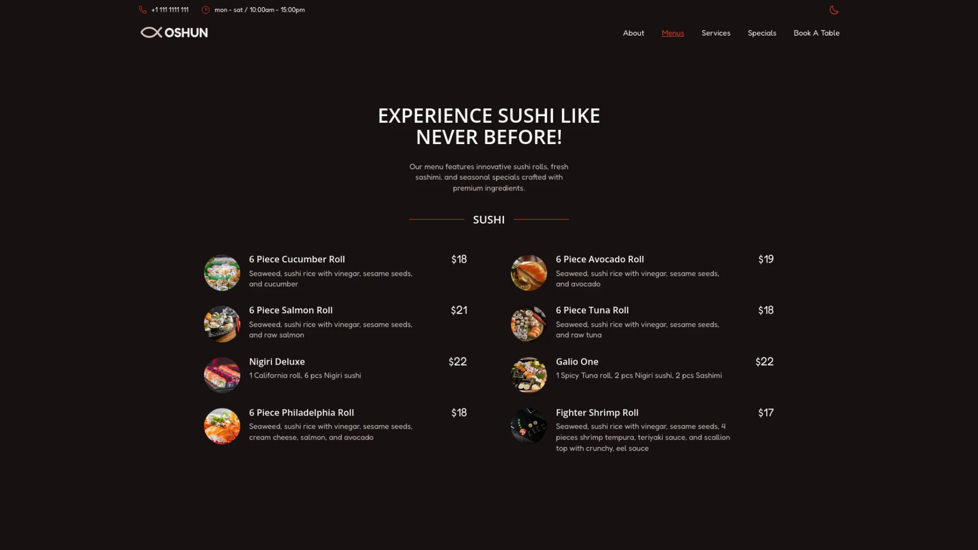 Oshun - Sushi Bar Landing Page Template