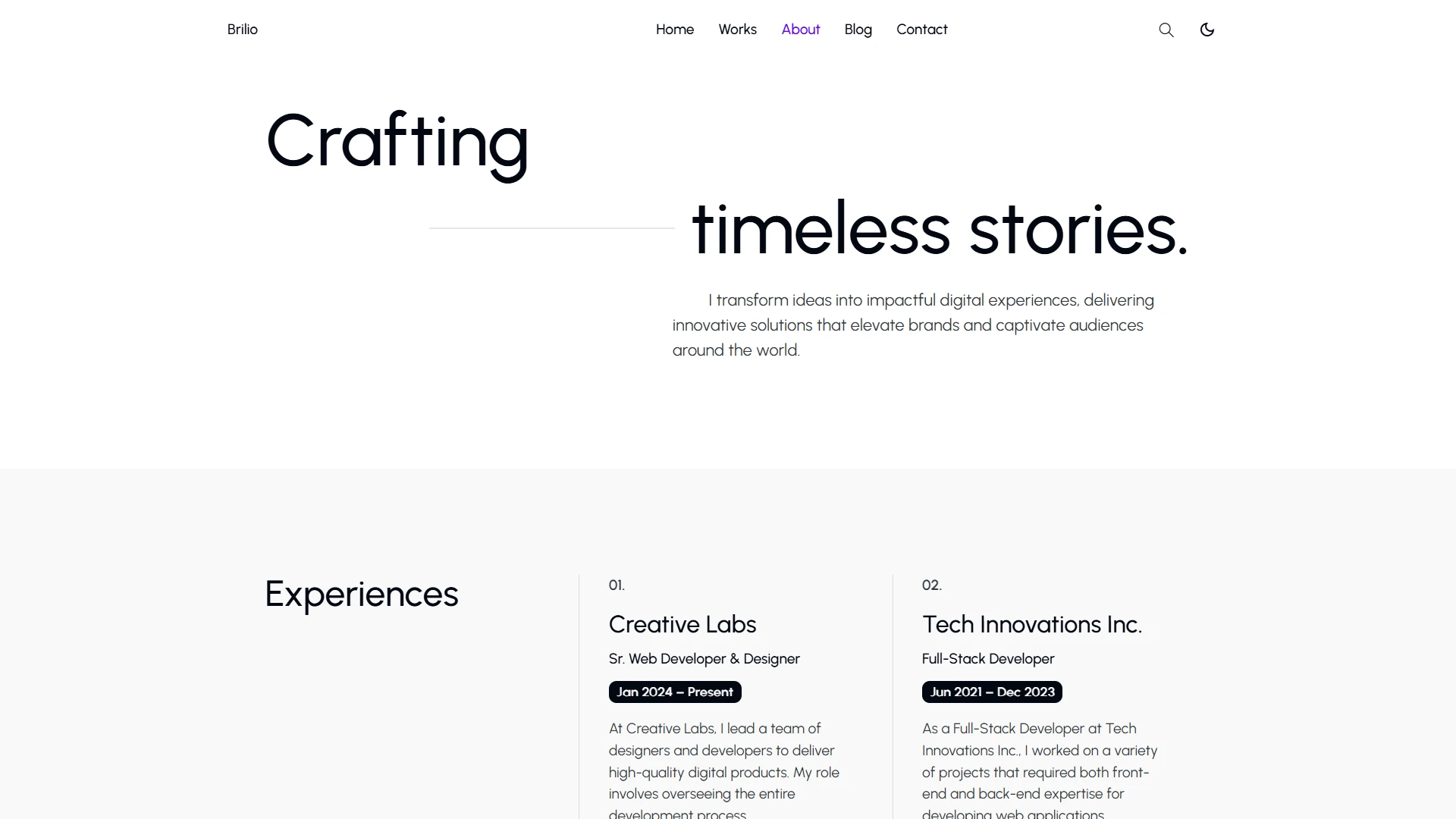 Brilio - Personal Portfolio WordPress Theme