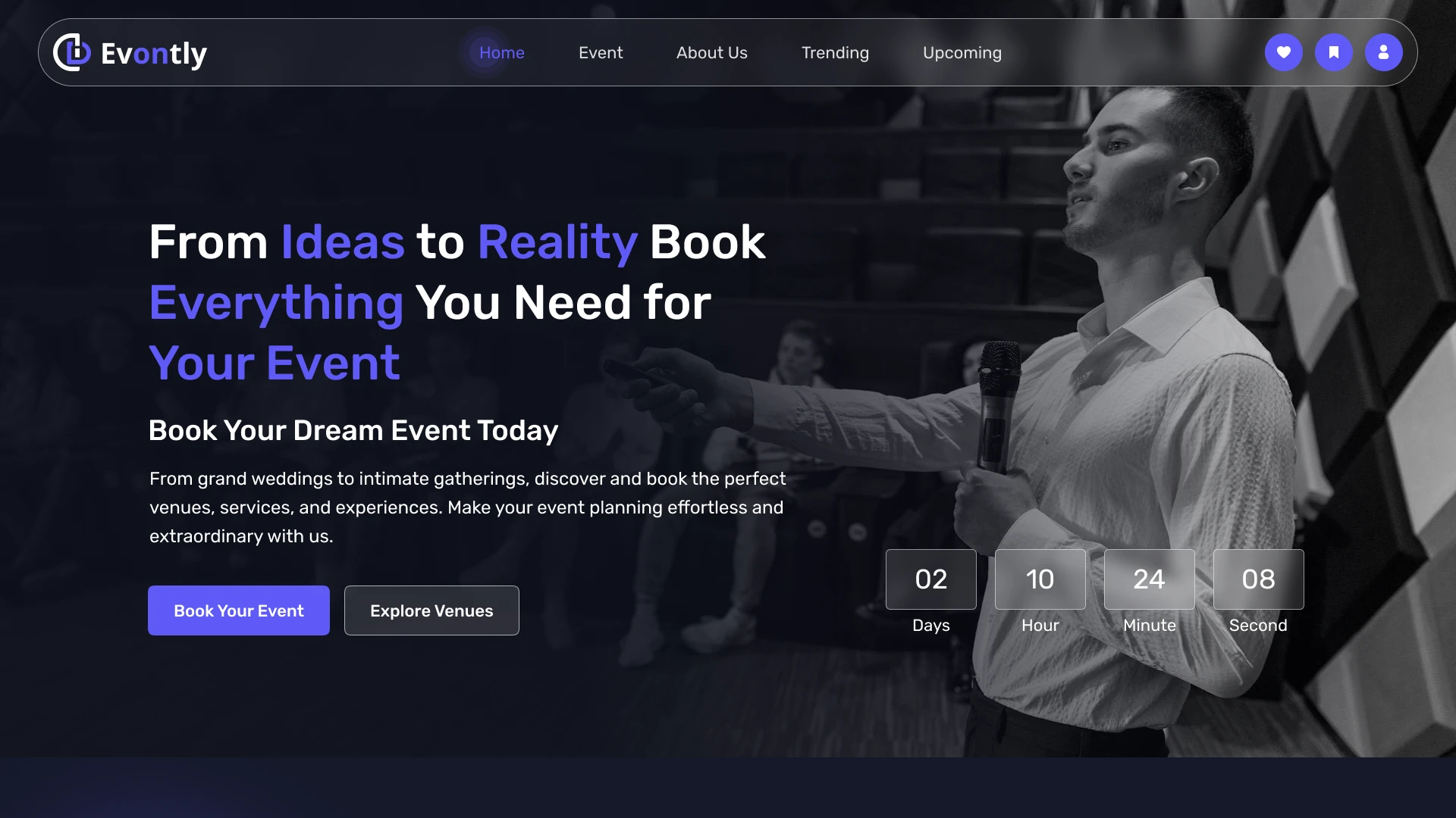Evontly - Event Management Website Template Modern Booking System Figma UI Kit