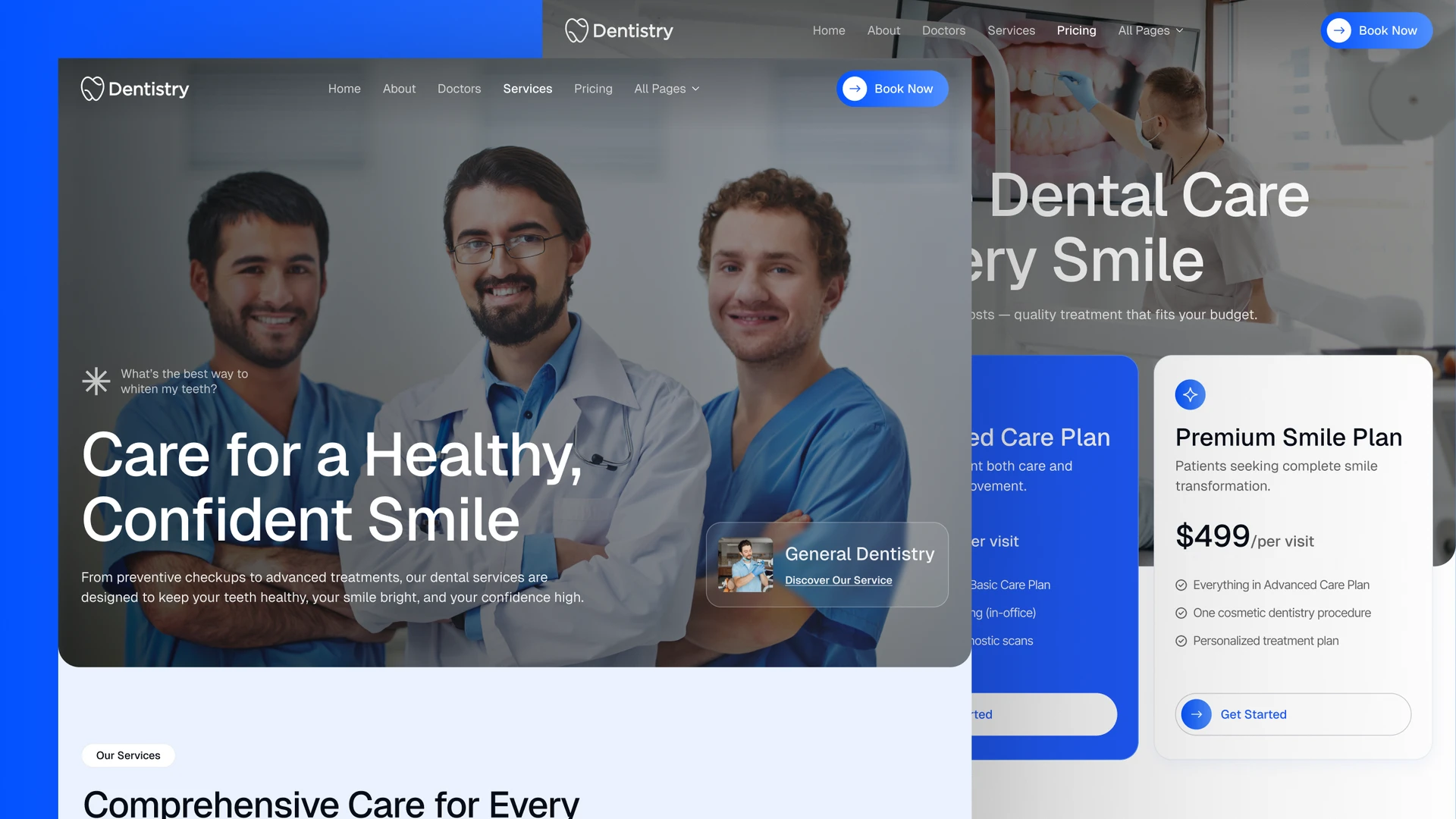 DentistryX - Dentist & Dental Clinic Framer and Figma Template