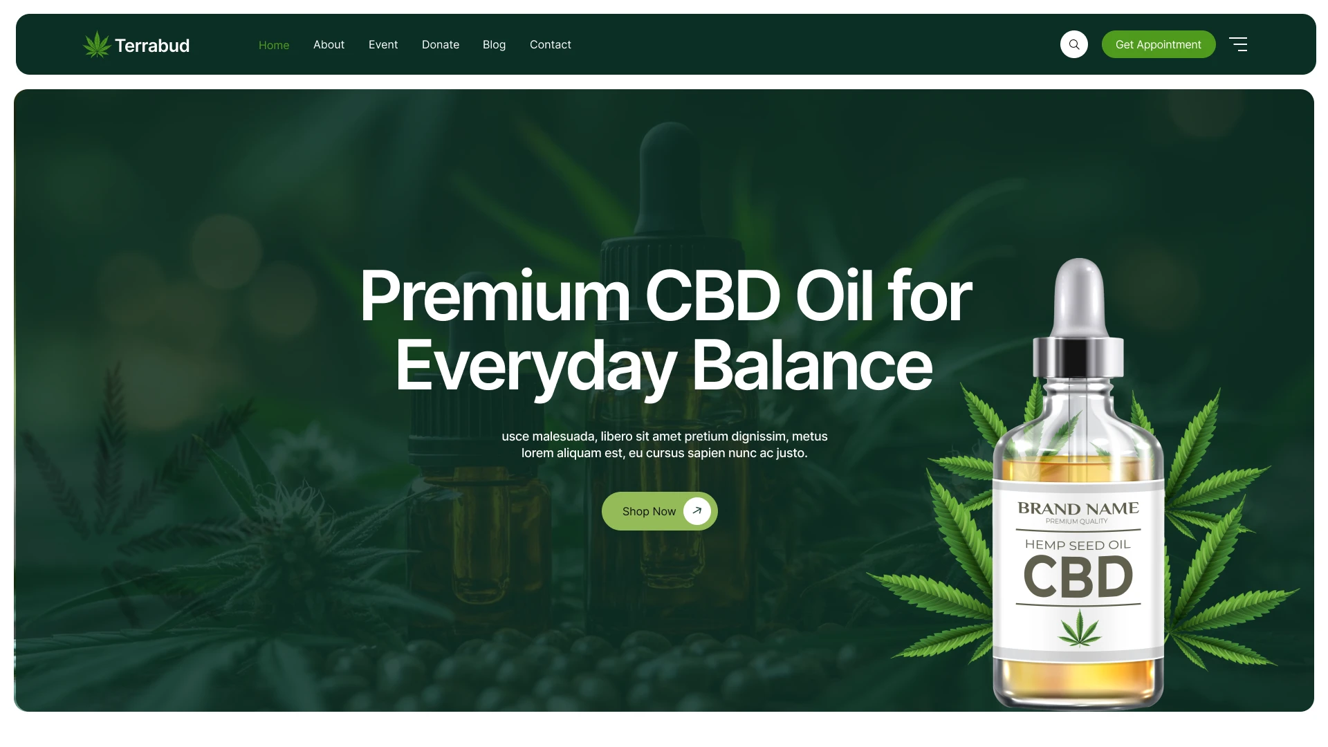 Terrabud - CBD Oil & Cannabis Brand Figma Template (Screenshot 1 of 1)
