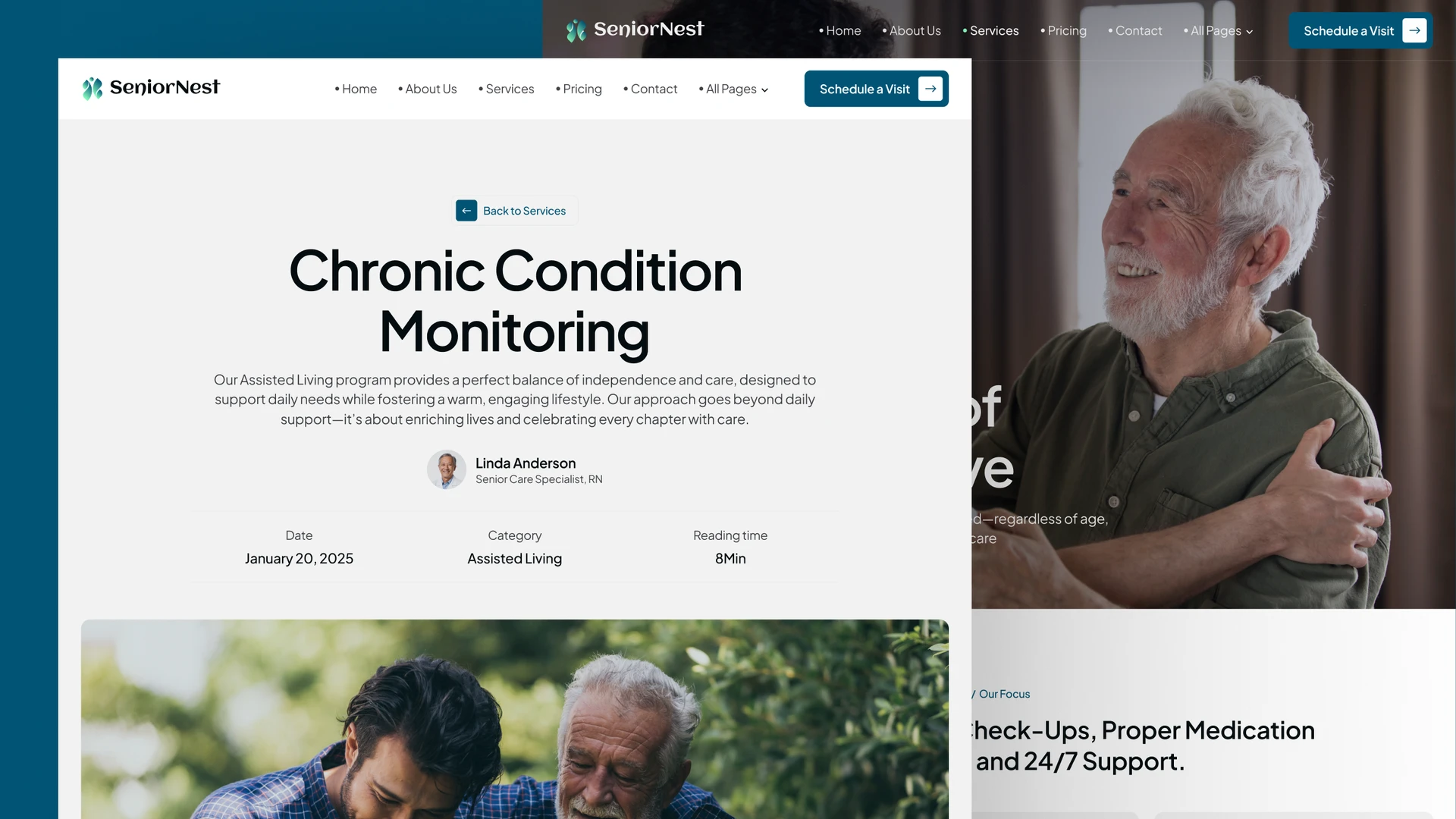 SeniorNest - Elder Care, Nursing & Senior Care Framer and Figma Template