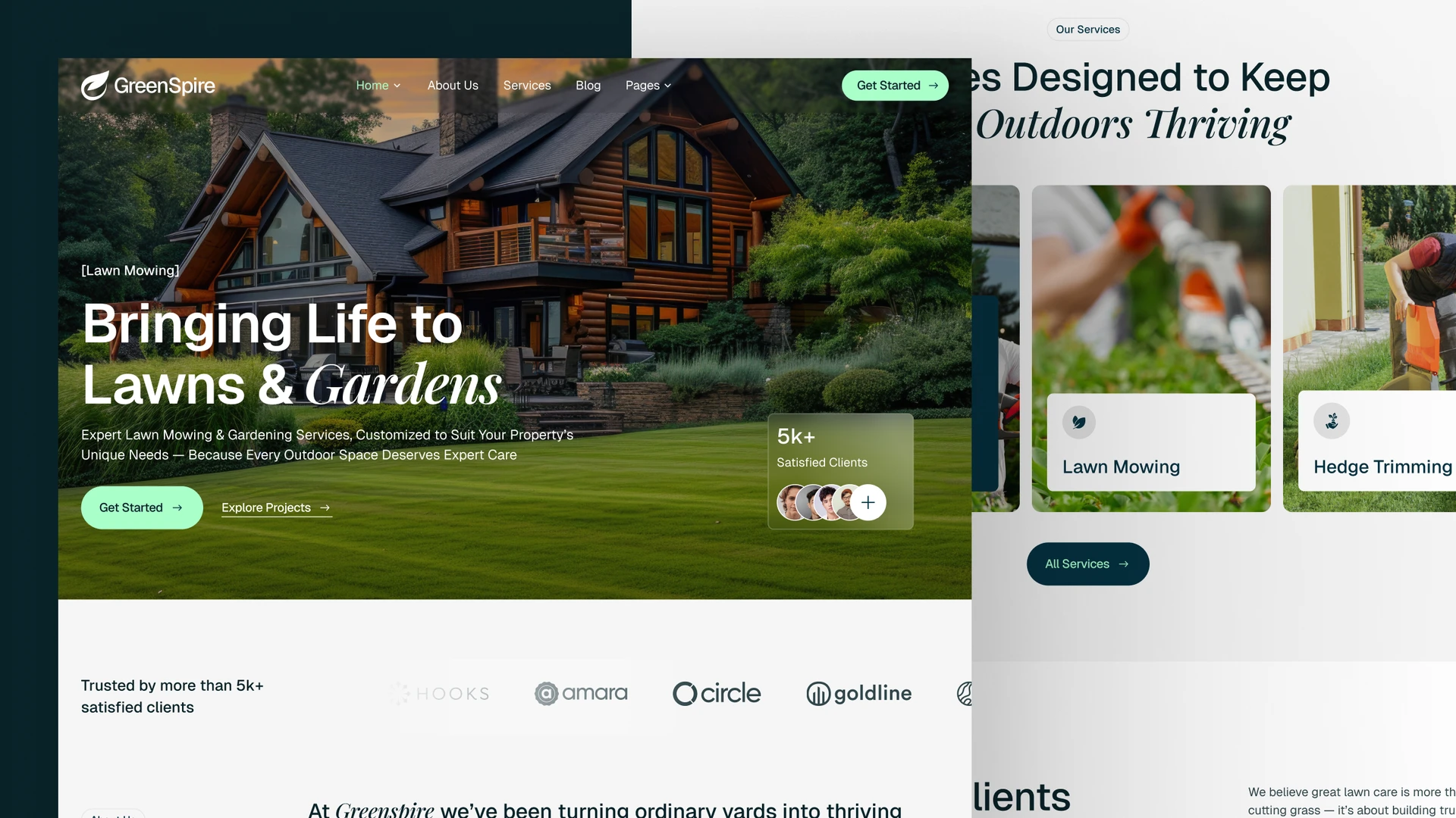 GreenSpire - Landscaping, Lawn Mowing & Gardening Framer and Figma Template