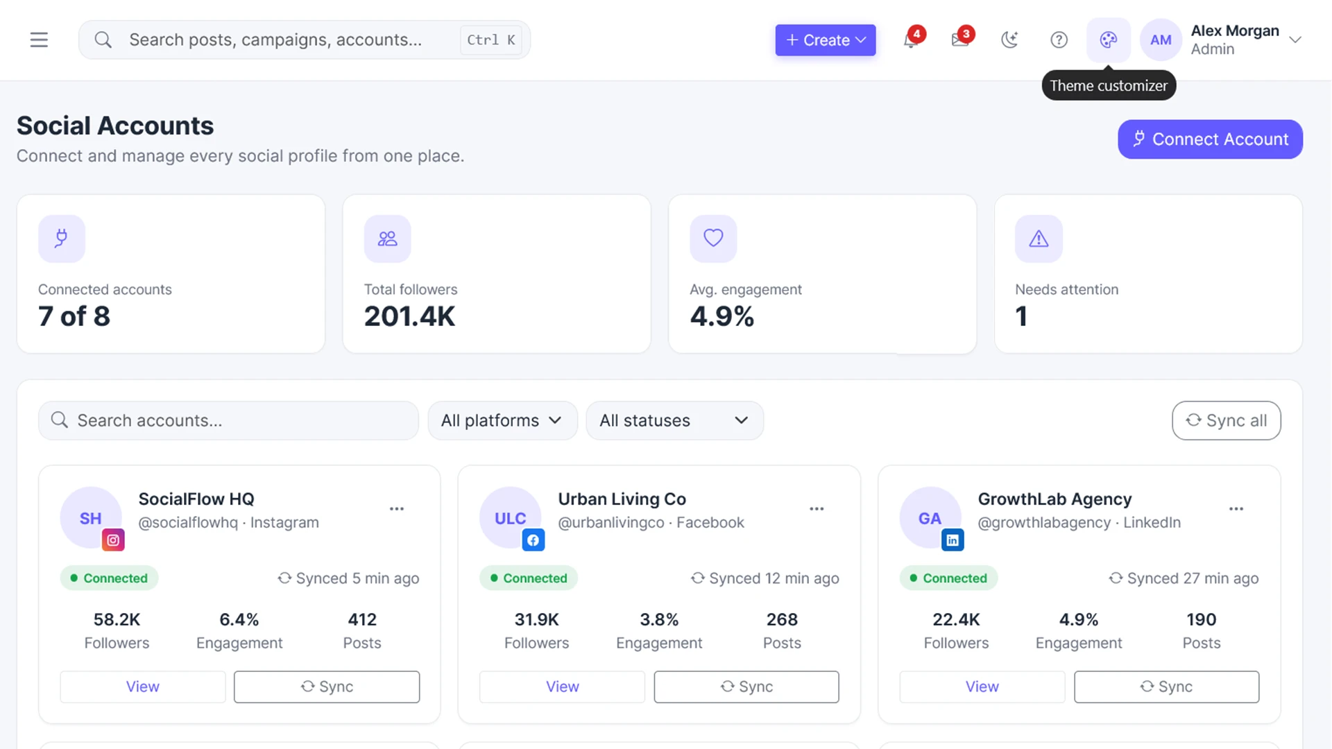 SocialFlow - Social Media Management Admin Dashboard HTML Template