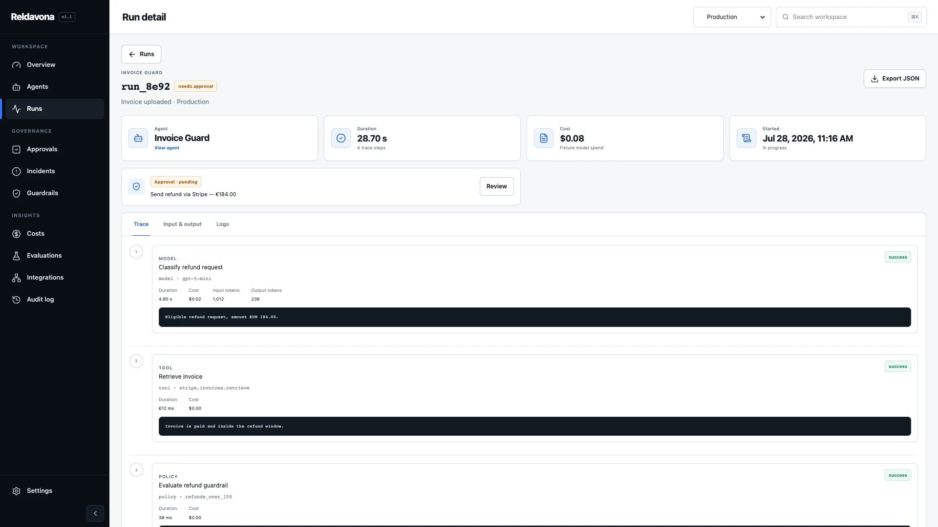 Reldavona - AI Agent Operations & Governance React Template