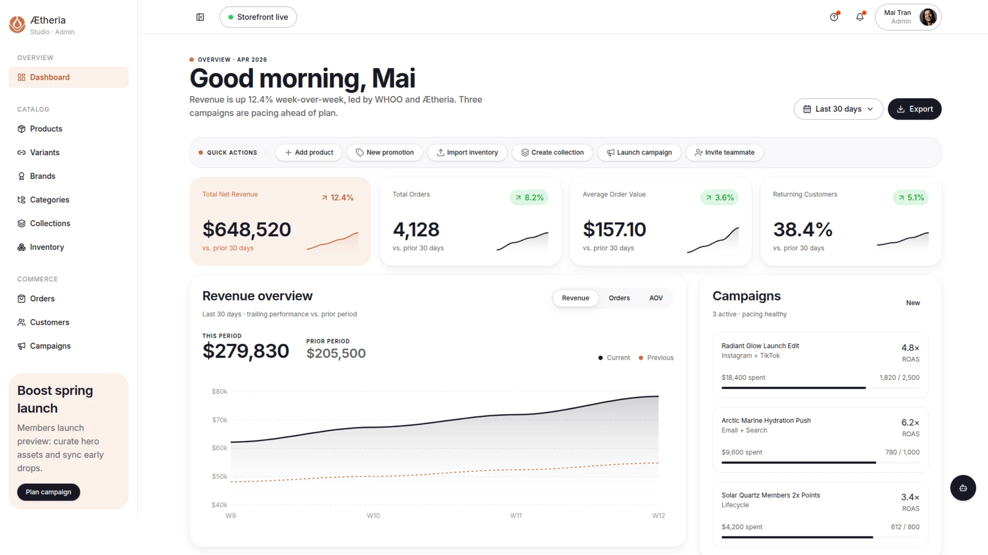 Aetheria Admin - Next.js Beauty & Skincare Ecommerce Dashboard