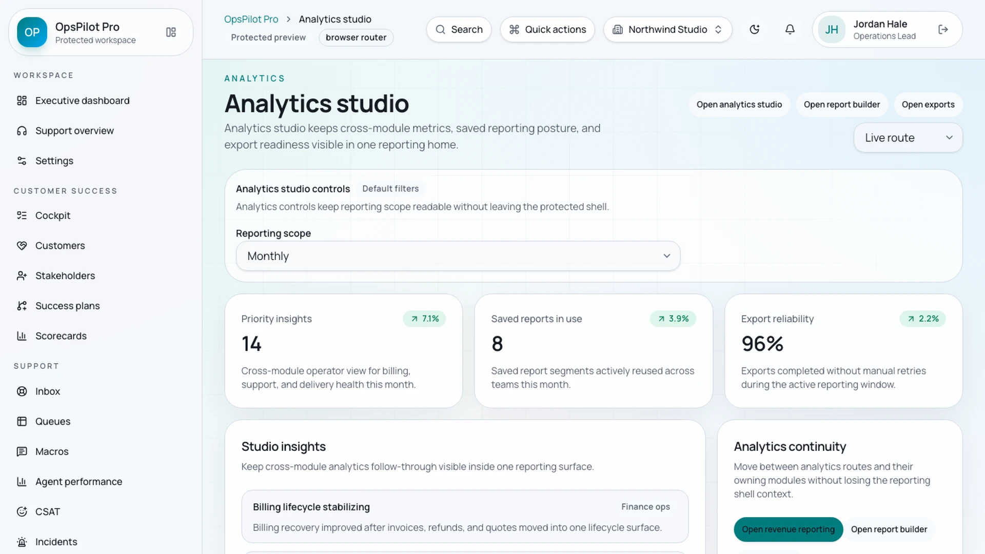 OpsPilot Pro - React CRM, Support, Billing & Admin Dashboard