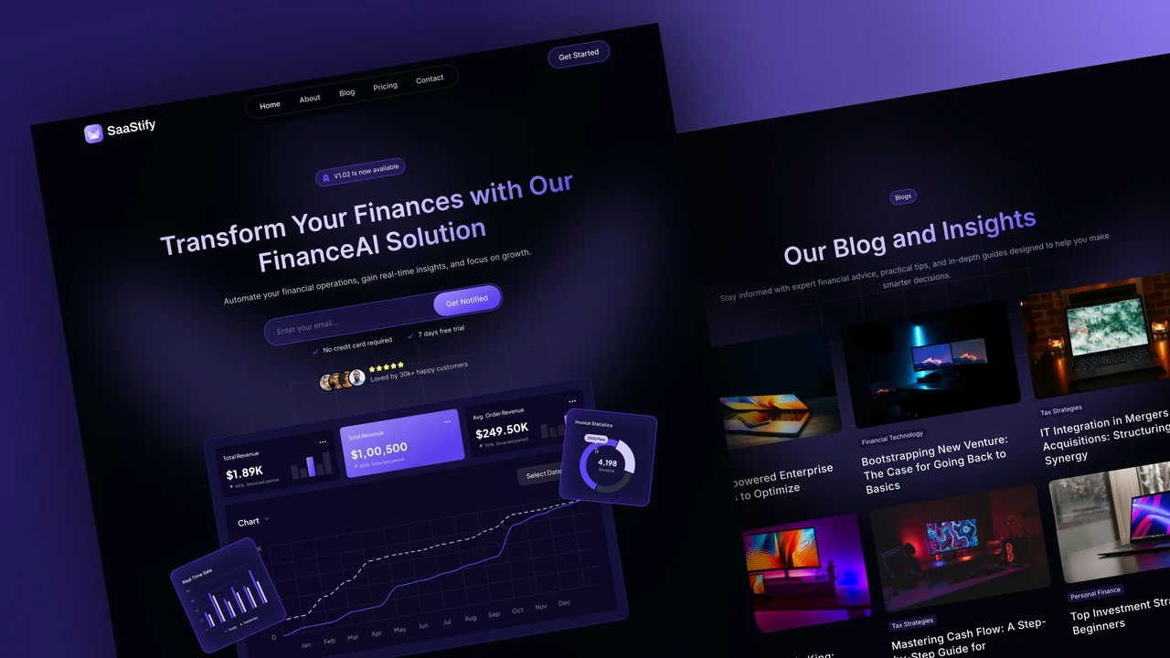 Saastify - Dark SaaS Startup Framer & HTML Template Figma Included