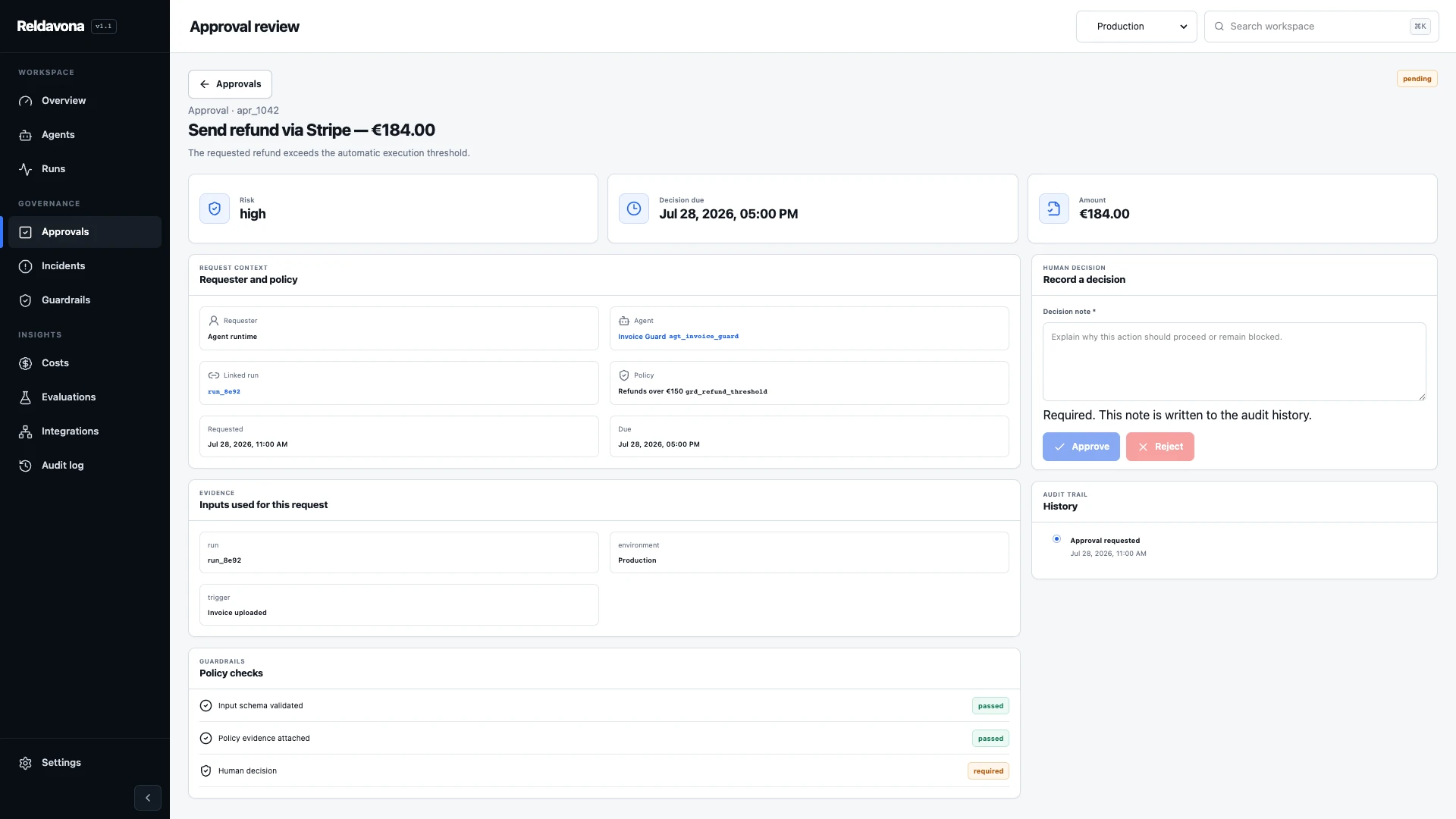 Reldavona - AI Agent Operations & Governance React Template