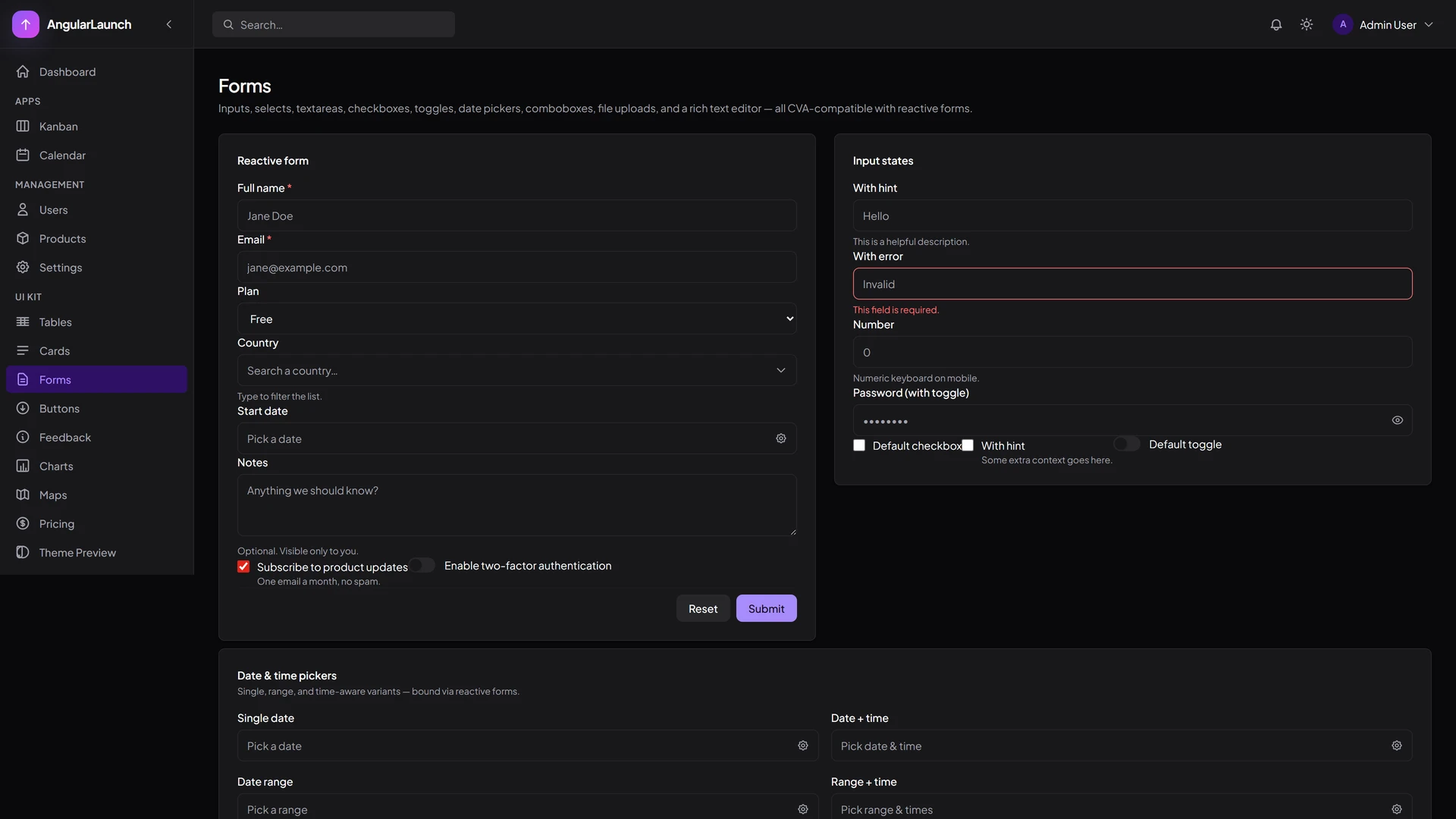 AngularLaunch - Angular 21 Admin Dashboard Template + Dark Mode & RTL
