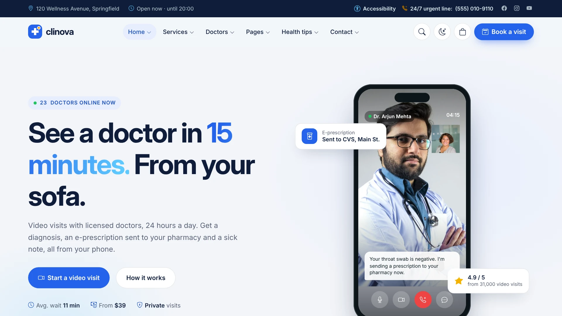 Clinova - Medical Clinic & Healthcare WordPress Theme