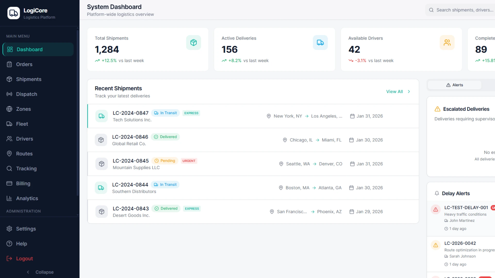 LogiCore - AI-Powered Logistics & Fleet Management SaaS Platform