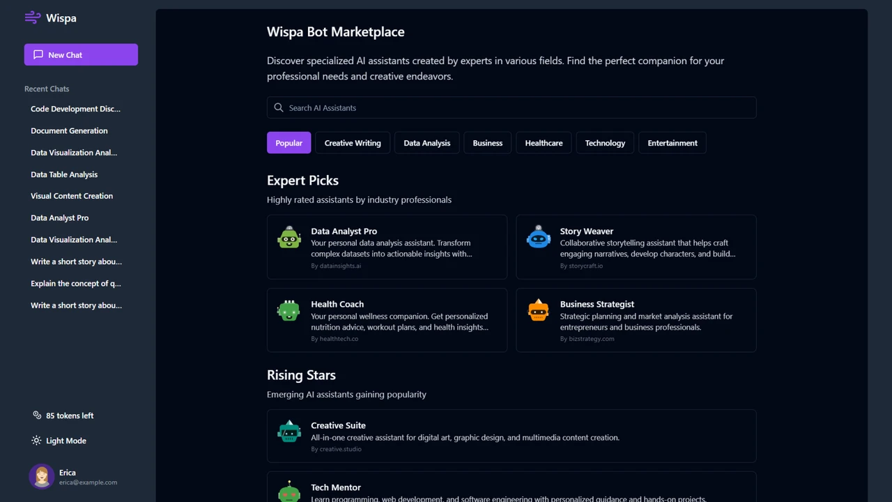 Wispa - Advanced AI Chat Interface with Bot Creation