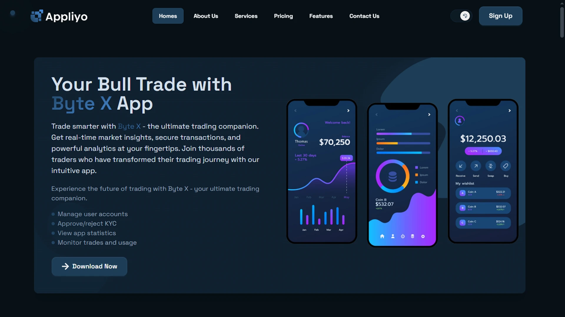 Appliyo - Premium Trading App Landing Page Template React and Tailwind