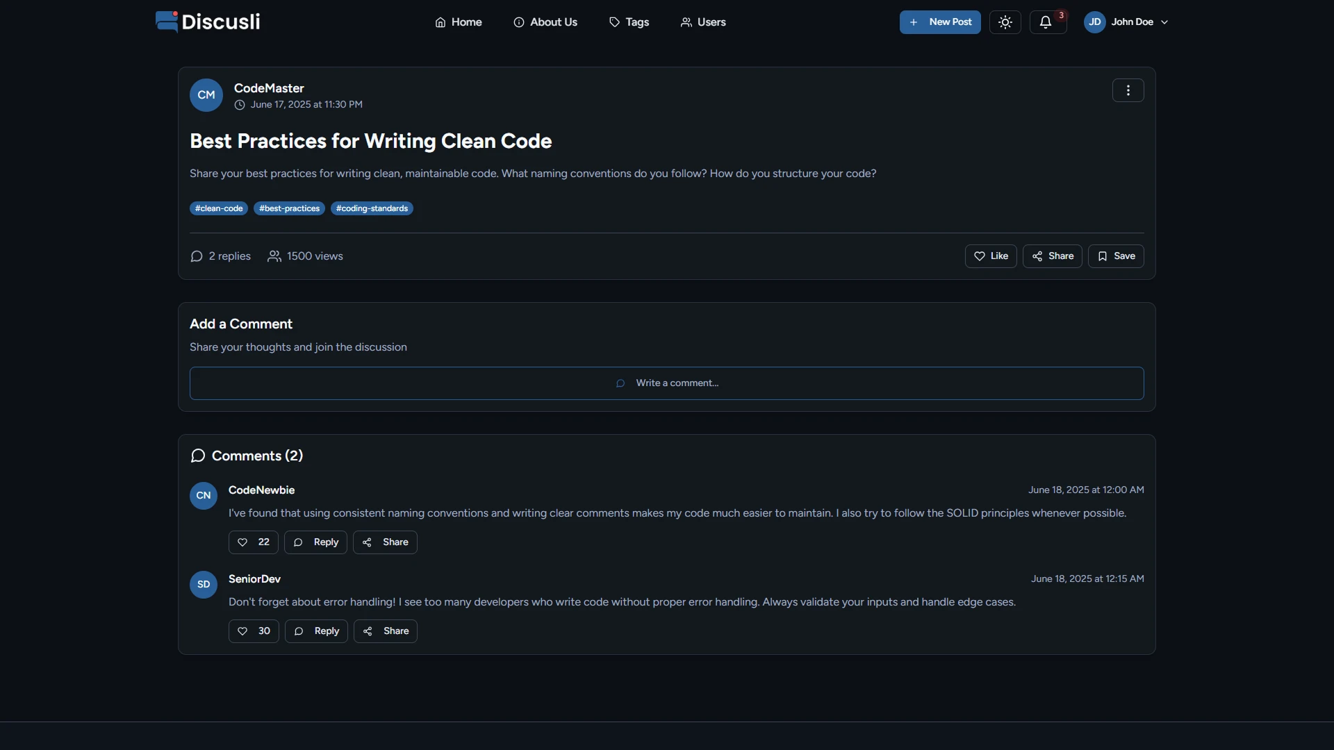 Discusli - Forum Website Template Modern Community Platform Design