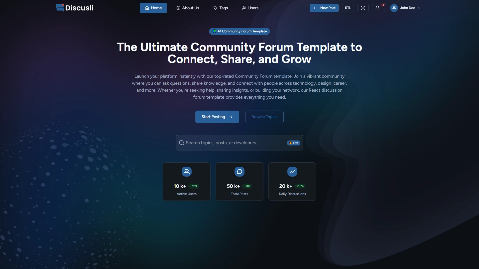 Discusli - Forum Website Template Modern Community Platform Design