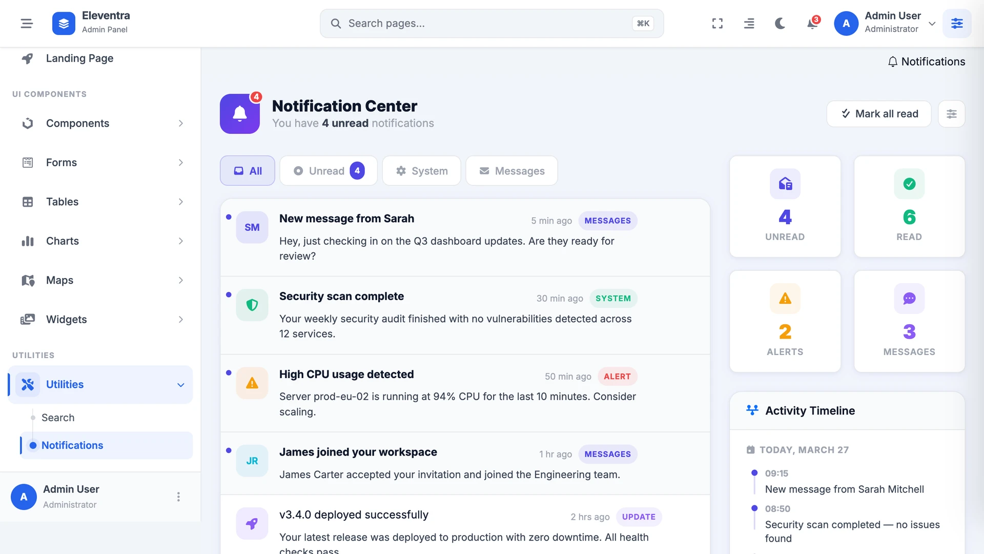 Eleventra - Angular 21 Admin Dashboard Template + UI Kit + 90+ Pages
