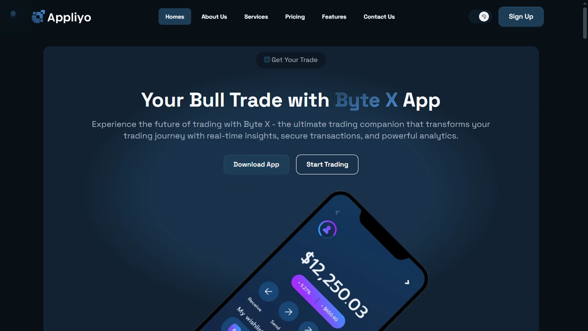 Appliyo - Premium Trading App Landing Page Template React and Tailwind