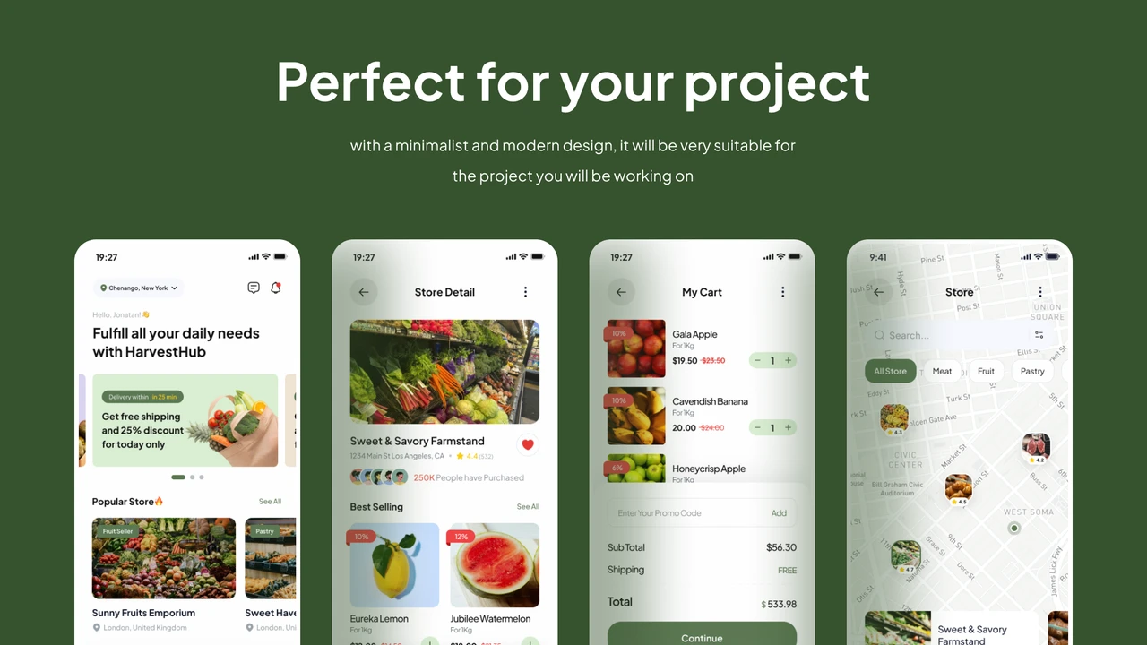 HarvestHub - Ecommerce Grocery Premium UI Kits App