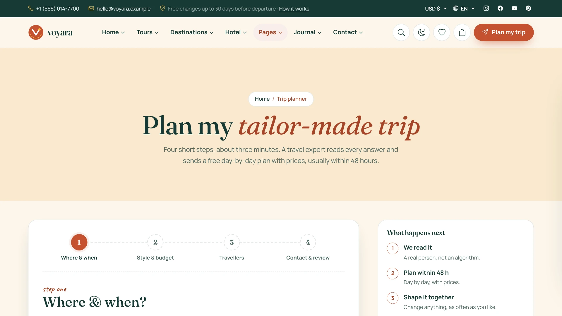 Voyara - Travel Agency & Boutique Hotel HTML Template