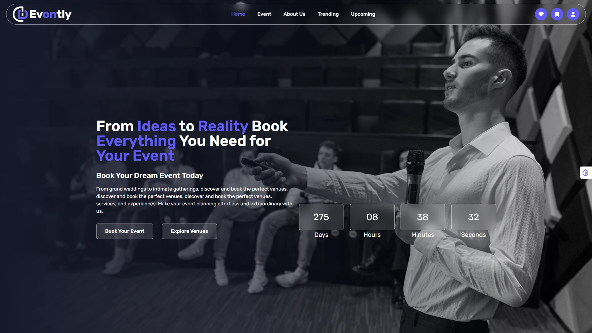 Evontly - Event Management Website Template Modern Booking System