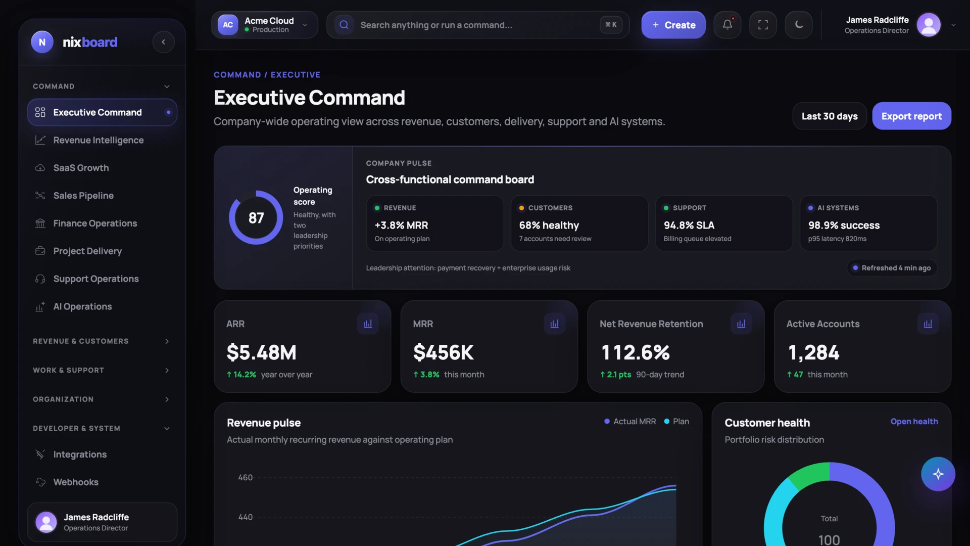 Nixboard - SaaS Operations & Revenue Intelligence Admin Dashboard