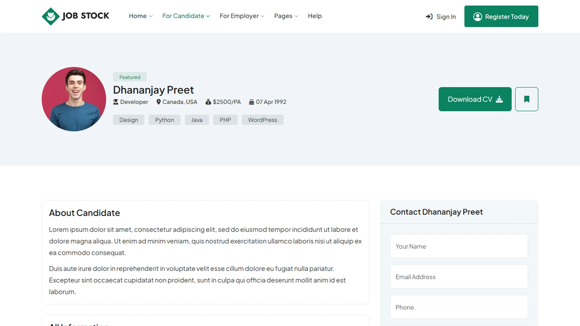 JobStock - CodeIgniter Job Listing, Job Portal Landing & Dashboard Template