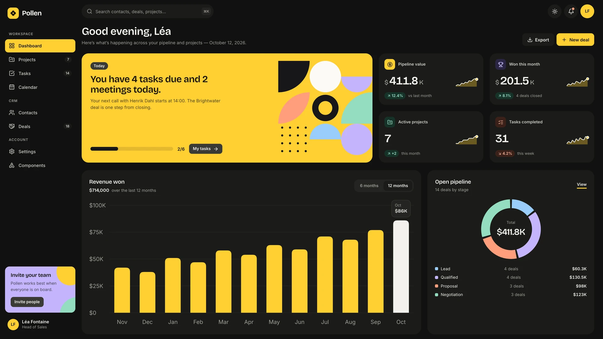 Pollen - Vue & React CRM and Project Management Admin Dashboard Template