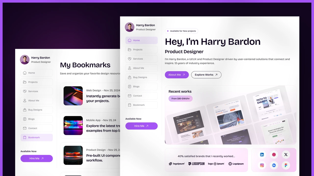 Hyperfolio - Dashboard Personal Portfolio Framer Website