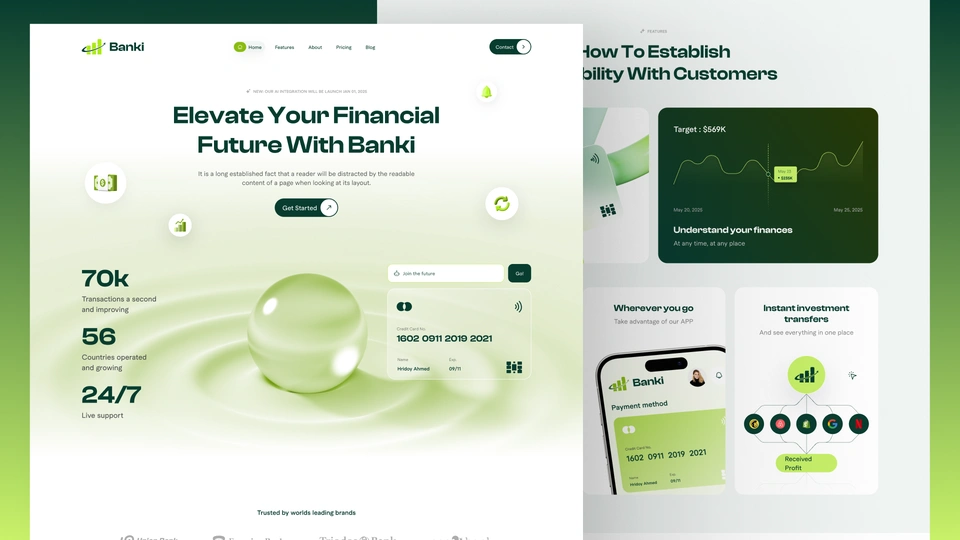 Banki - Fintech Banking, Finance & Investment Framer Template Figma Included