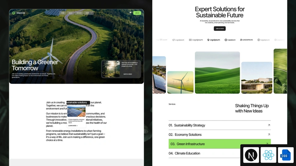 Greencore - Next.js 16 Sustainability and Green Services Template