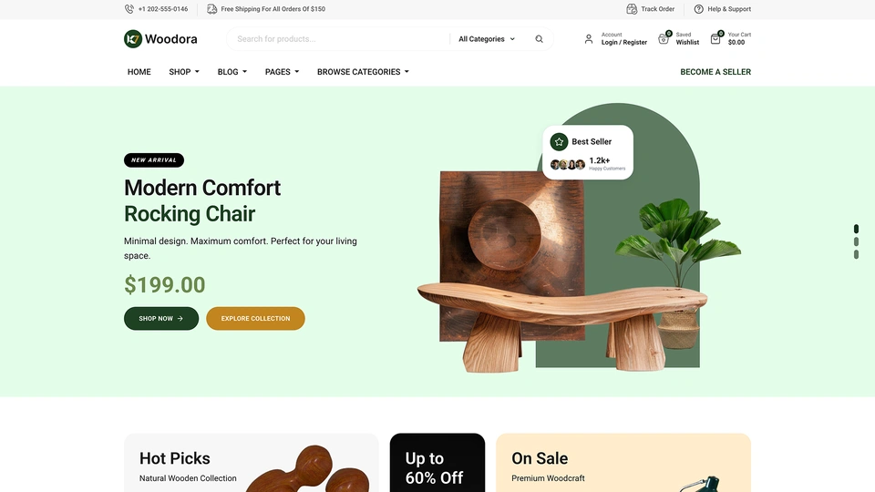 K7Woodora - Handcrafted Wooden Furniture & Home Decor eCommerce HTML Template
