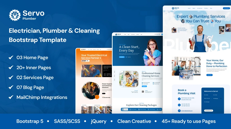 Servo - Electrician, Plumber & Cleaning Bootstrap Template