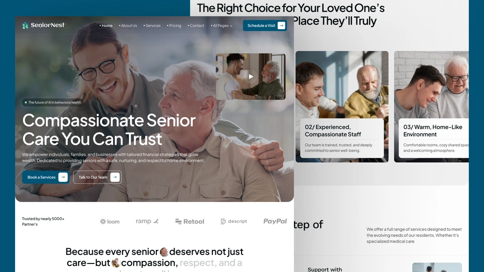 SeniorNest - Elder Care, Nursing & Senior Care Framer and Figma Template