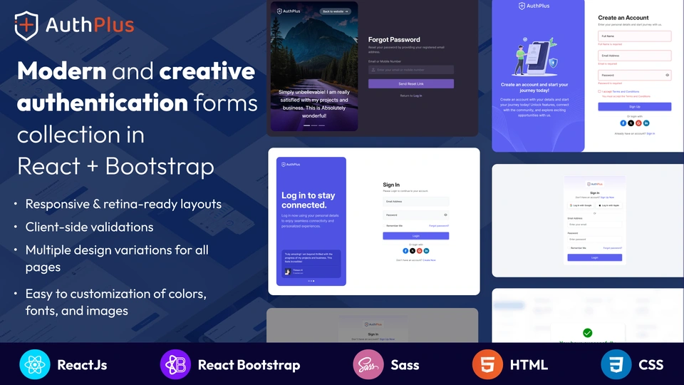 AuthPlus - Modern and Creative React Authentication UI Kit with Bootstrap