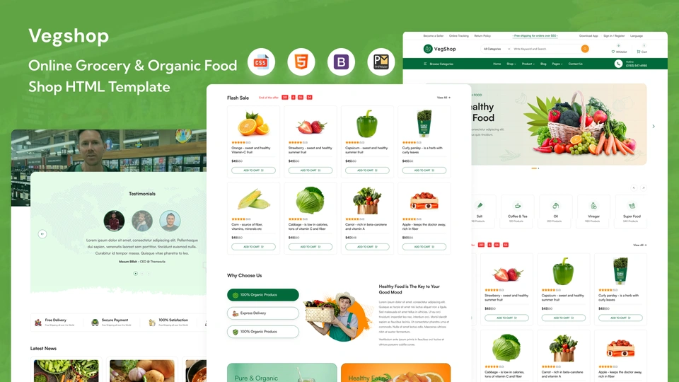 Vegshop - Online Grocery Store & Organic Food eCommerce Website HTML Template