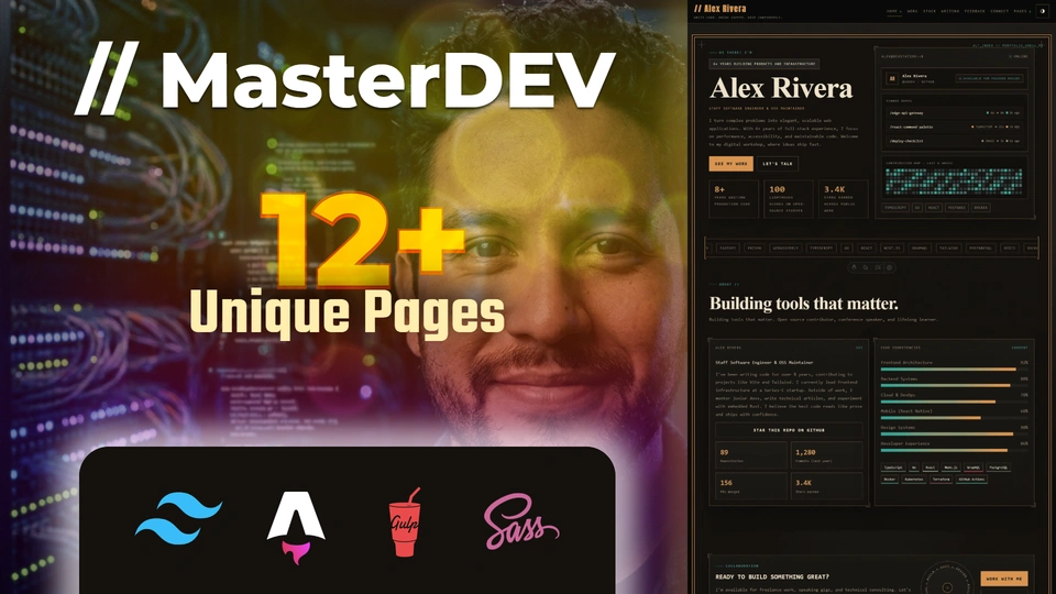 MasterDev - Developer Portfolio Astro Template with Sass & Tailwind Utilities
